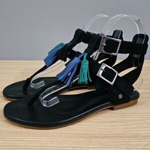 UGG Lecia Gladiator Tassel Sandal Buckle Women Black Suede Leather Shoe Size 5.5